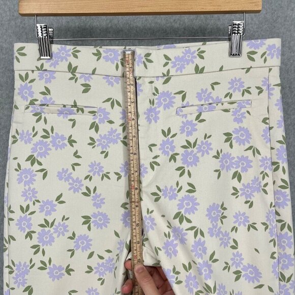 Zara Womens Floral Mini Flare Crop Trouser Pants Size L Cream Purple Boho Office - Picture 8 of 11